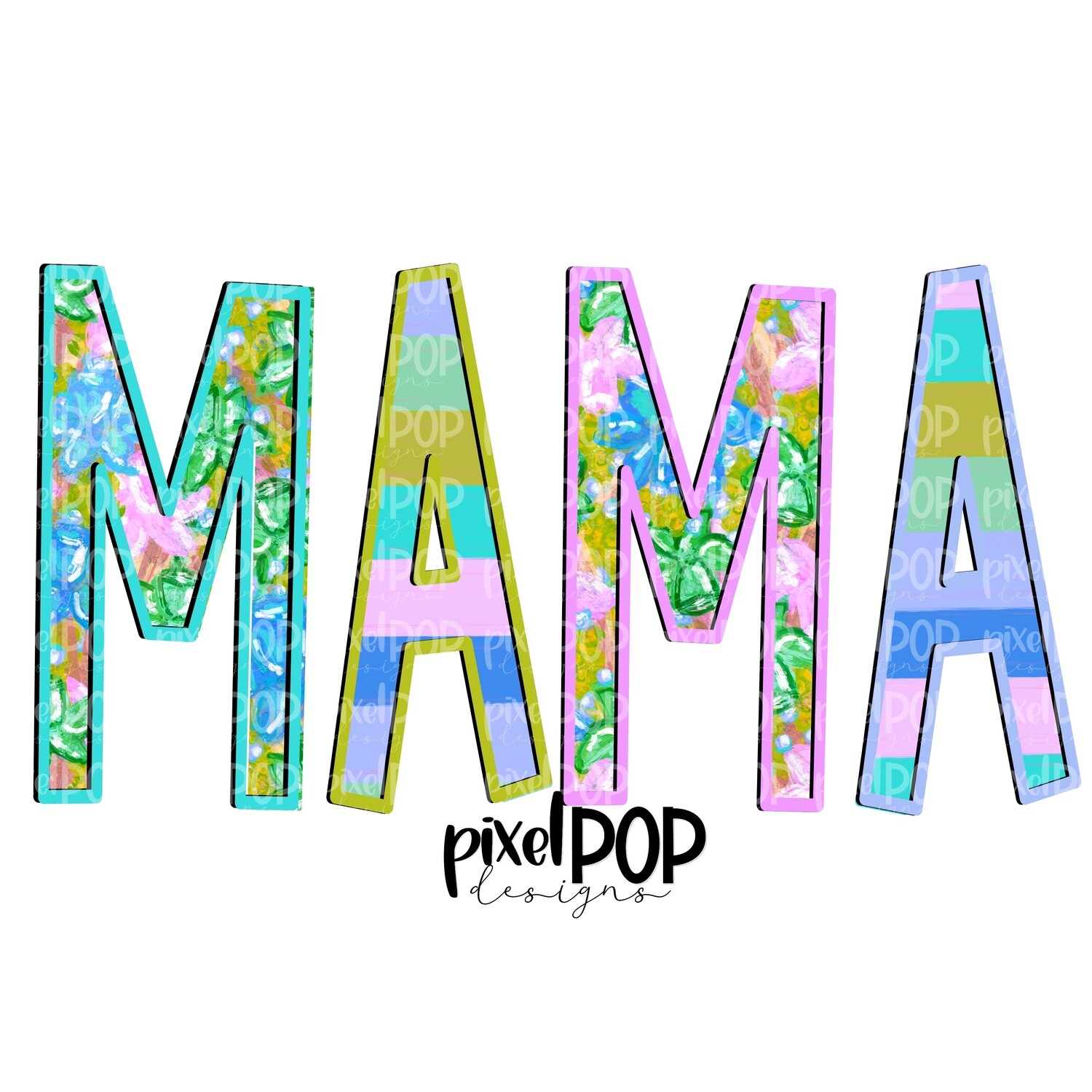 Mama Floral and Stripe Design PNG | Mama Art | Mama Design | Hand Drawn PNG | Sublimation PNG | Digital Download | Mother's Day | Art