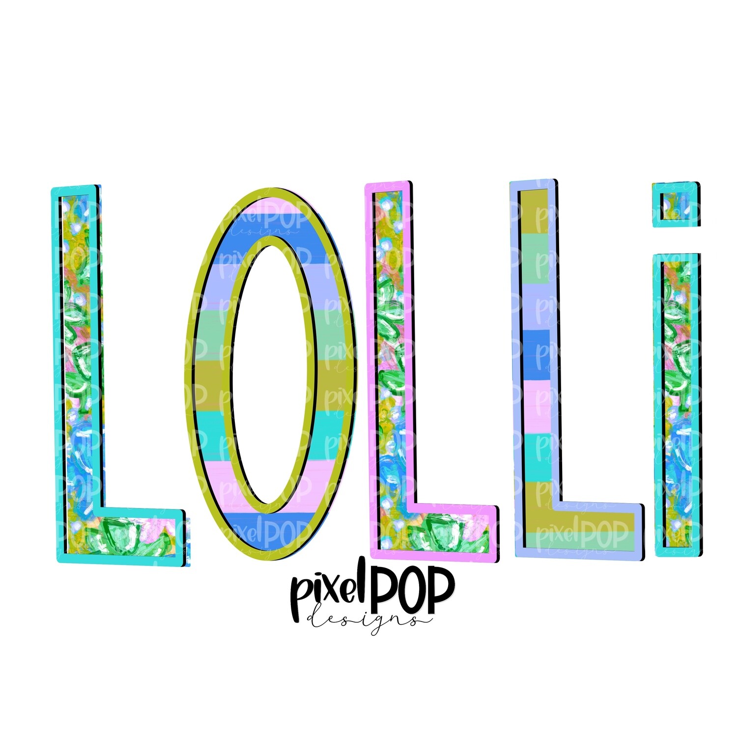 Lolli Floral and Stripe Design PNG | Lolli Art | Lolli Design | Hand Drawn PNG | Sublimation PNG | Digital Download | Mother's Day | Art