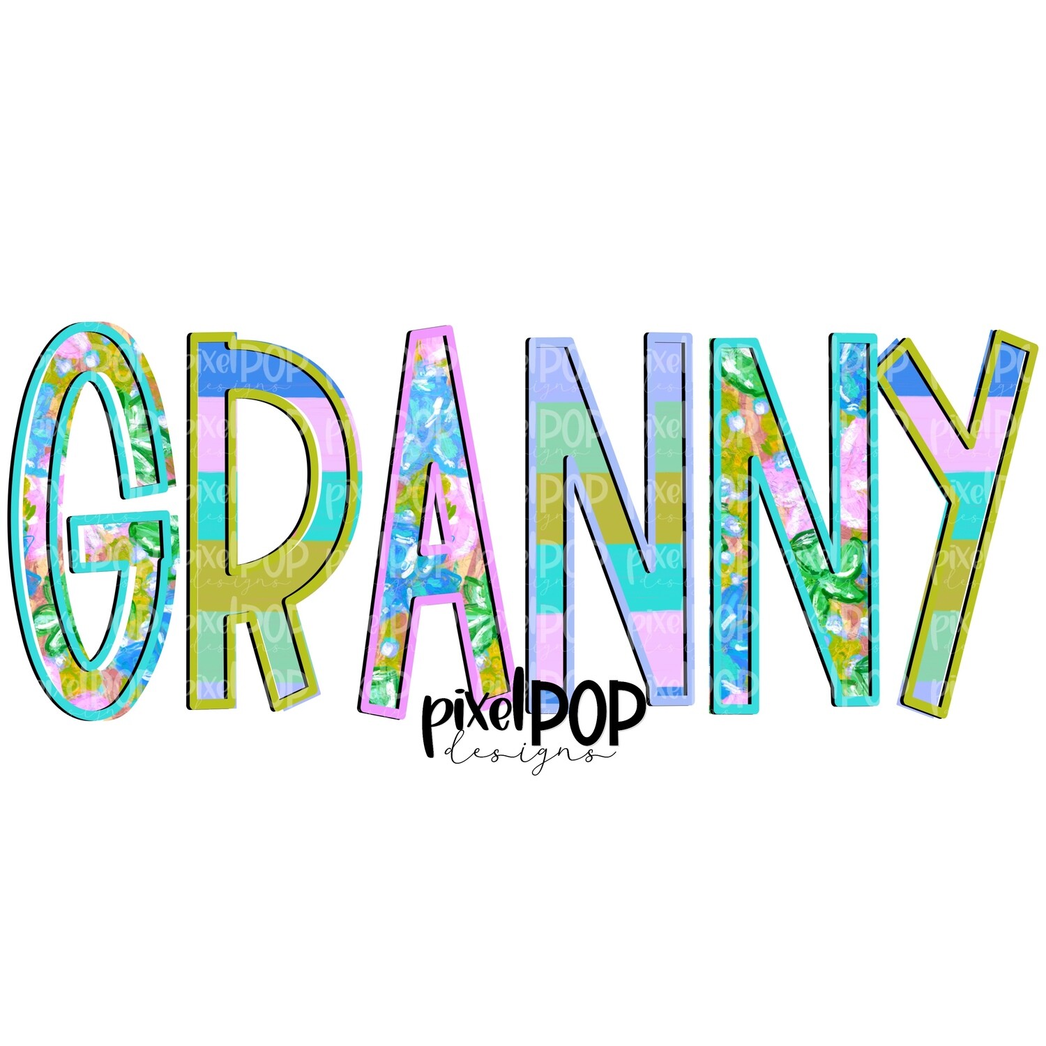 Granny Floral and Stripe Design PNG | Granny Art | Granny Design | Hand Drawn PNG | Sublimation PNG | Digital Download | Mother's Day | Art