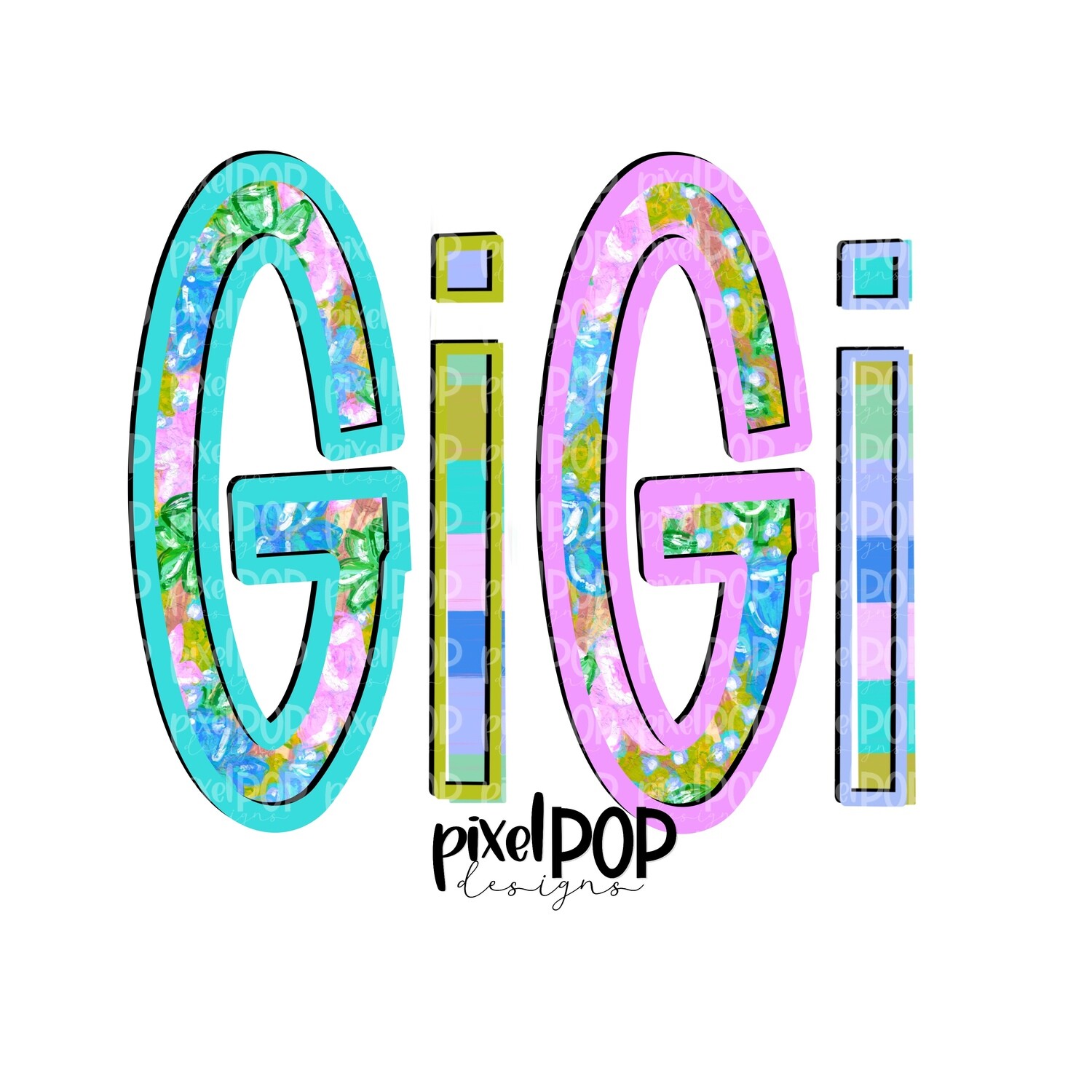 Gigi Floral and Stripe Design PNG | Gigi Art | Gigi Design | Hand Drawn PNG | Sublimation PNG | Digital Download | Mother's Day | Art
