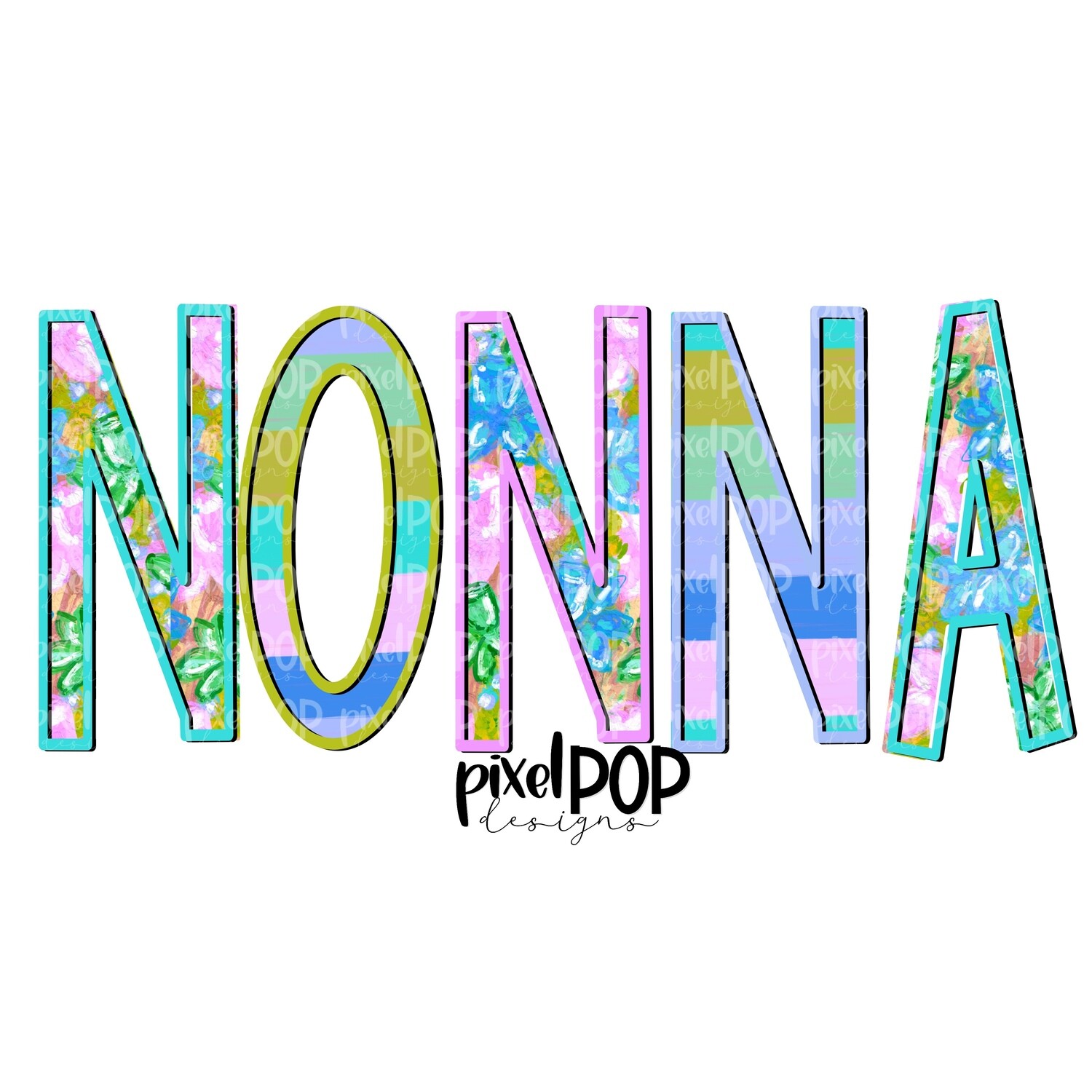 Nonna Floral and Stripe Design PNG | Nonna Art | Nonna Design | Hand Drawn PNG | Sublimation PNG | Digital Download | Mother's Day | Art