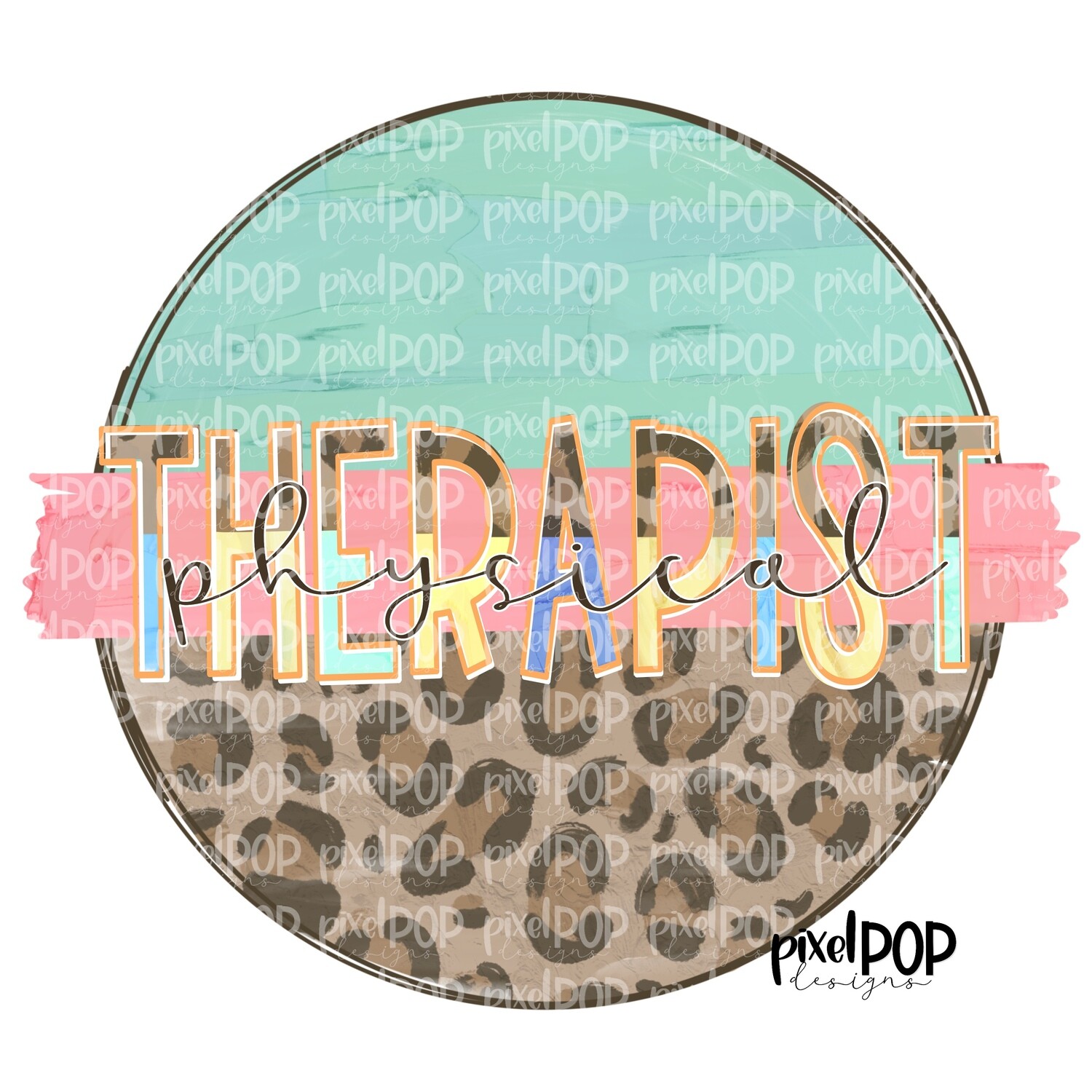 Physical Therapist Leopard and Mint Design | Physical Occupational Therapist Art | Hand Drawn Art | Therapist PNG | Speech Art | Digital Download | Clipart