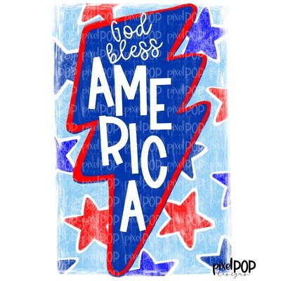 God Bless America Distressed Lightning Bolt with Stars PNG | Hand Drawn PNG | July 4th | Digital Download | Printable Art