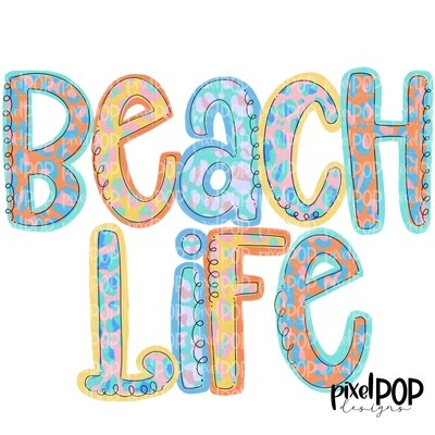 Beach Life Pastel Leopard PNG | Beach | Summer Design | Sublimation Design | Hand Drawn Art | Digital Download | Printable Art | Clip Art