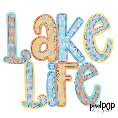 Lake Life Pastel Leopard PNG | Beach | Summer Design | Sublimation Design | Hand Drawn Art | Digital Download | Printable Art | Clip Art