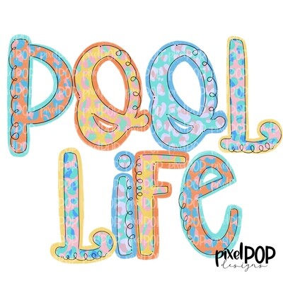 Pool Life Pastel Leopard PNG | Beach | Summer Design | Sublimation Design | Hand Drawn Art | Digital Download | Printable Art | Clip Art
