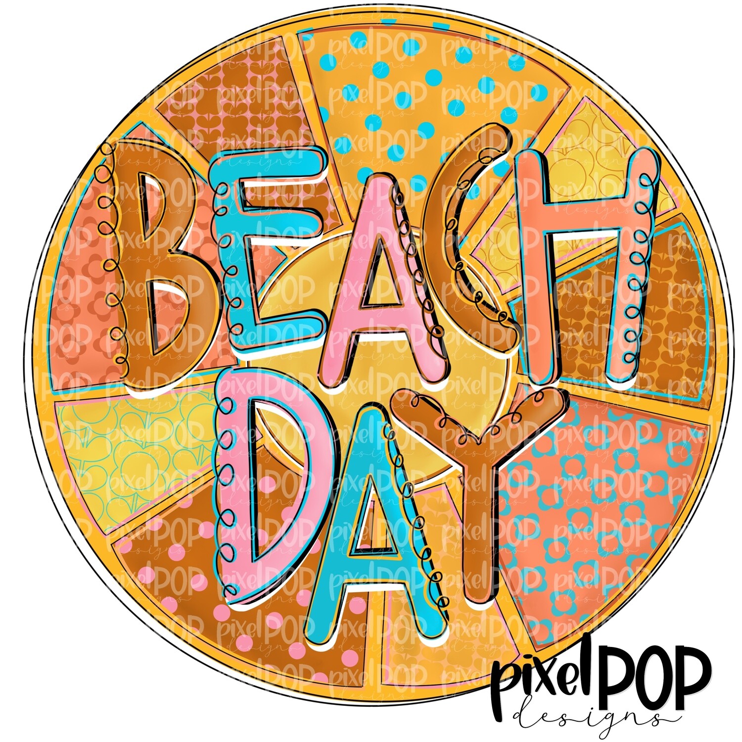 Beach Day Orange and Turquoise PNG | Beach | Summer Design | Sublimation Design | Hand Drawn Art | Digital Download | Printable Art