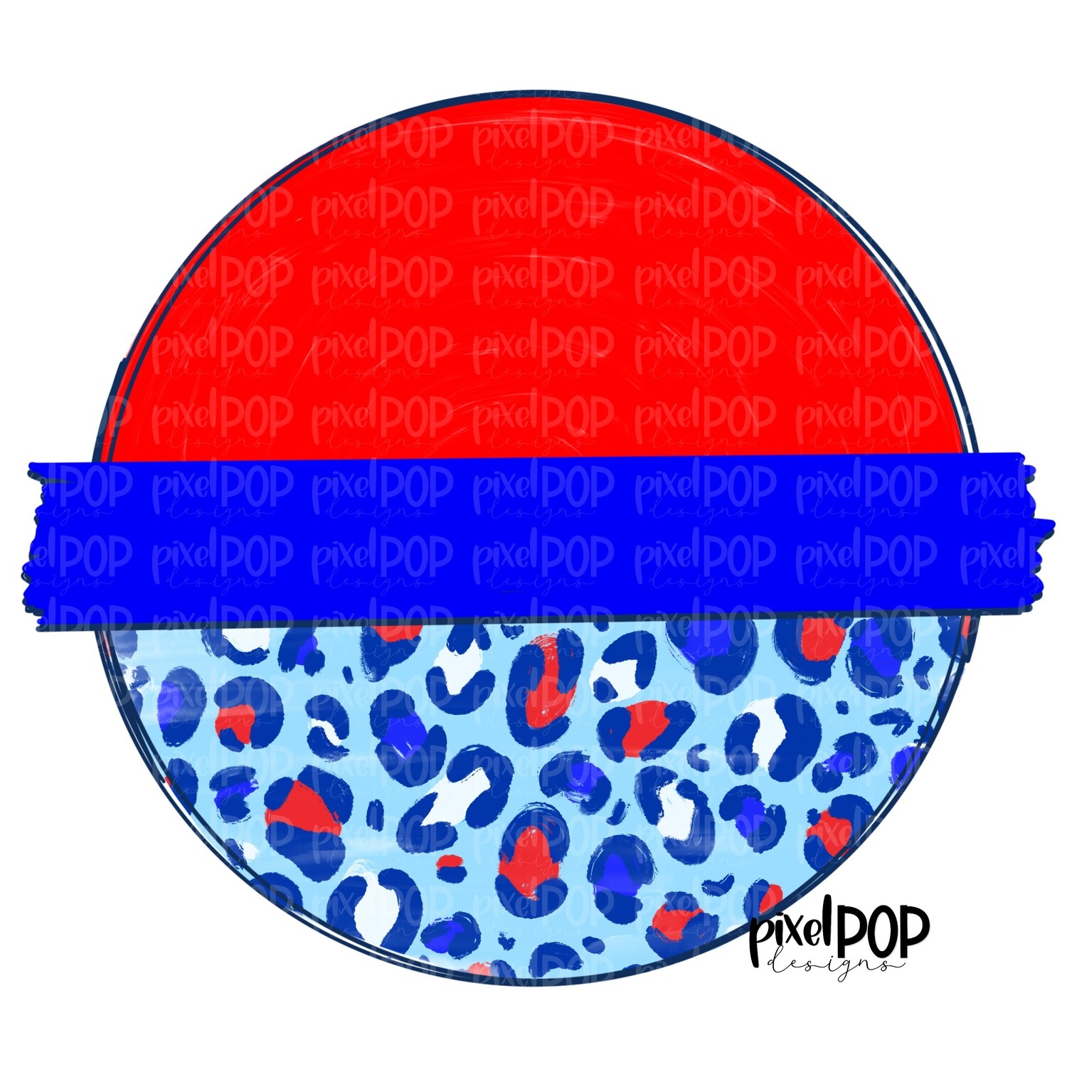 Red White Blue July 4 Leopard Circle Banner PNG | Leopard Print Background | Hand Drawn PNG | July 4th | Digital Download | Printable Art