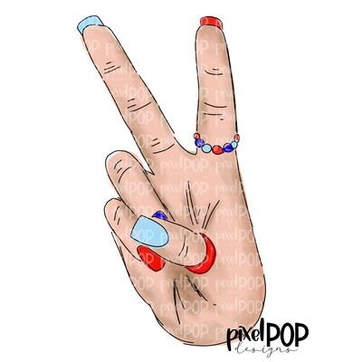 July 4 Peace Sign Fingers Light Skin PNG | Red White Blue 4th of July Design | Hand Drawn PNG | July 4th | Digital Download | Printable Art