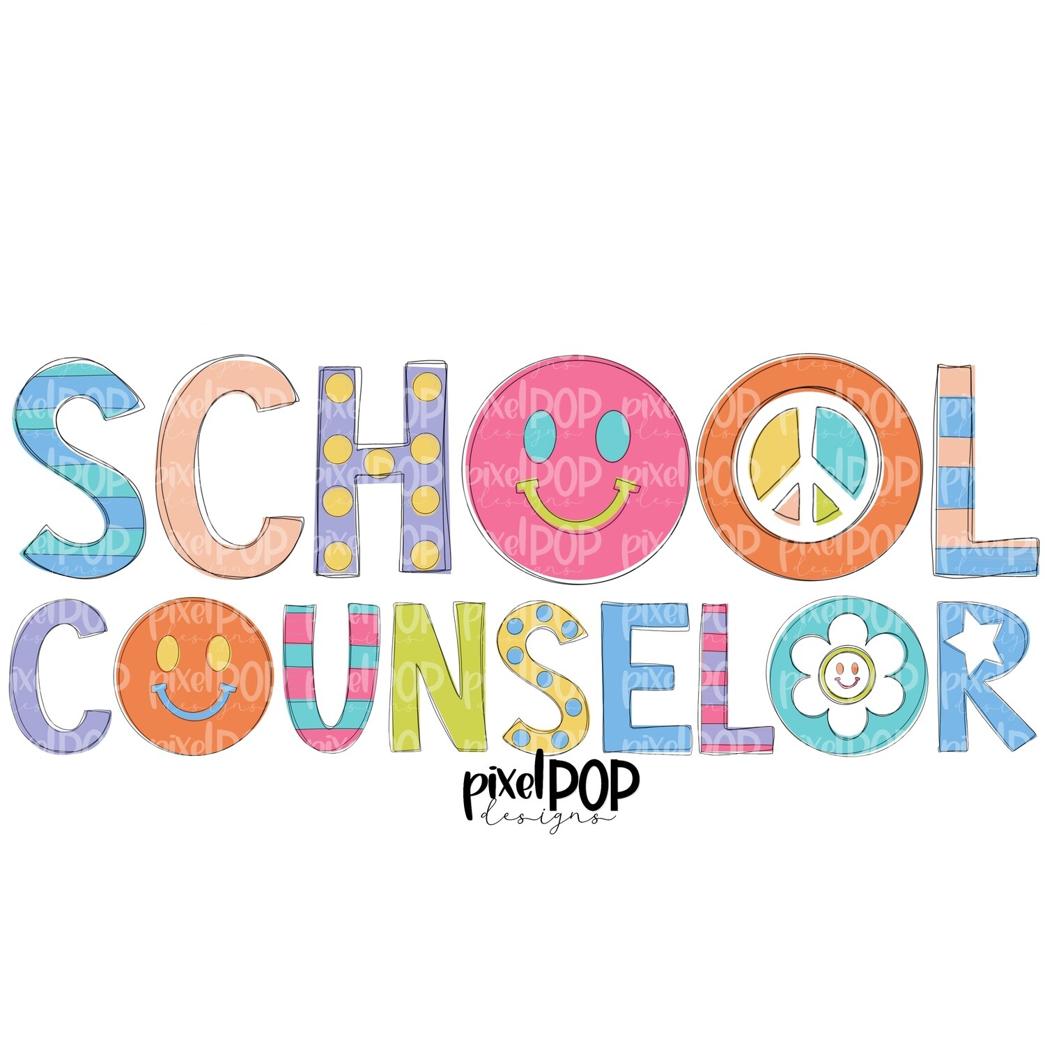Peace Love School - School Counselor PNG Design | School Design | Sublimation | Digital Art | Digital Download | Printable