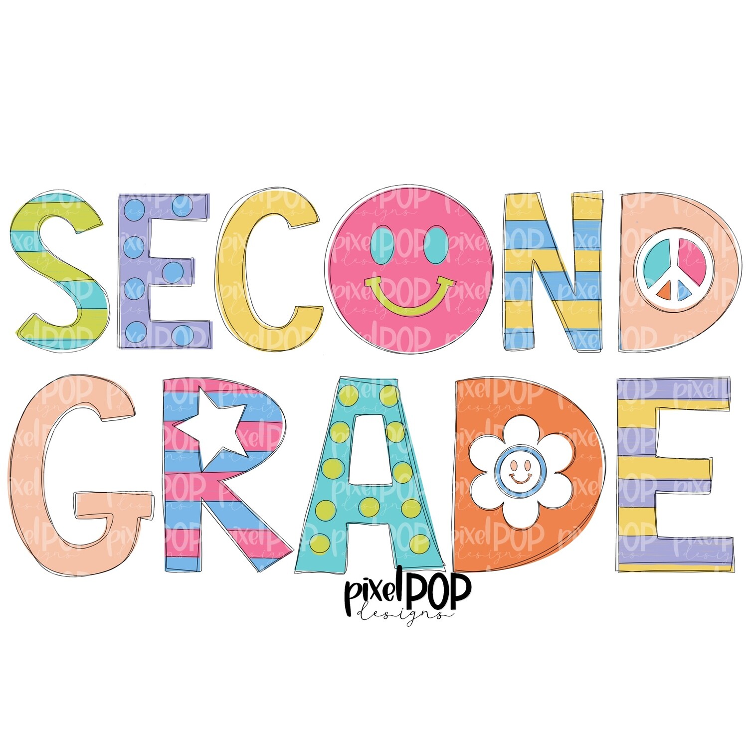 Peace Love School - Second Grade PNG Design | School Design | Sublimation | Digital Art | Digital Download | Printable