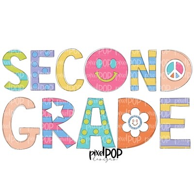 Peace Love School - Second Grade PNG Design | School Design | Sublimation | Digital Art | Digital Download | Printable