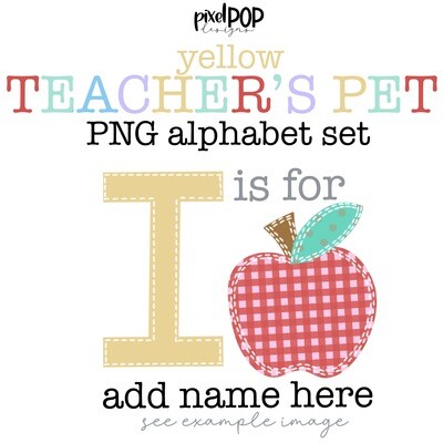 Teacher's Pet PNG Alphabet Letter Set YELLOW | Alphapack Font | PNG | Sublimation Doodle Letter | Font Set | Transfer Letters