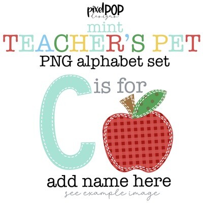 Teacher's Pet PNG Alphabet Letter Set MINT | Alphapack Font | PNG | Sublimation Doodle Letter | Font Set | Transfer Letters