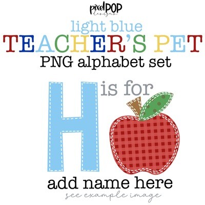 Teacher's Pet PNG Alphabet Letter Set LIGHT BLUE | Alphapack Font | PNG | Sublimation Doodle Letter | Font Set | Transfer Letters