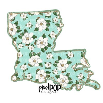 State of Louisiana Shape Magnolias PNG | Louisiana | Home State | Sublimation Design | Heat Transfer | Digital | Magnolia Background