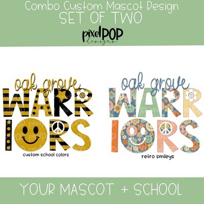 Set of TWO Mascot + School Images (Custom Colors and Retro Smileys)