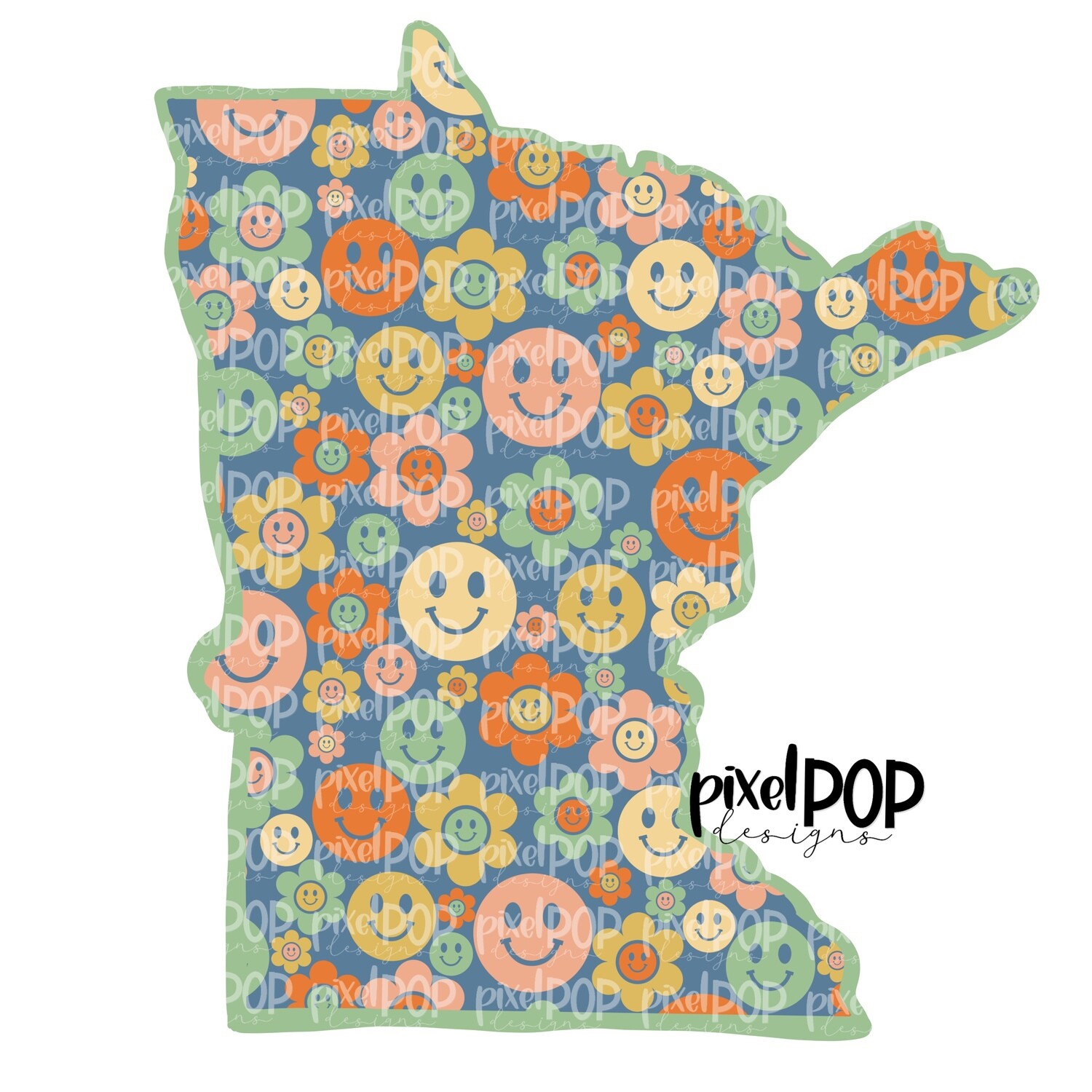 State of Minnesota Shape Retro Smileys Digital PNG | Texas TX | Home State | Heat Transfer | Digital | Floral State Shape