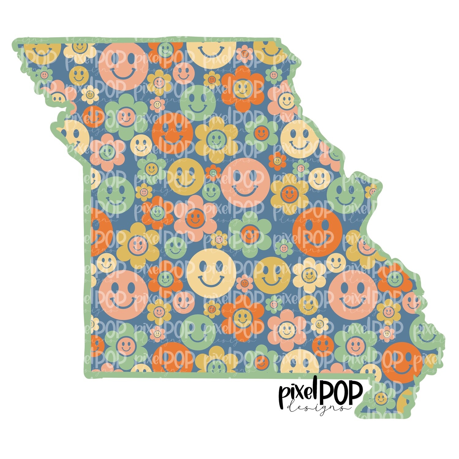 State of Missouri Shape Retro Smileys Digital PNG | Texas TX | Home State | Heat Transfer | Digital | Floral State Shape