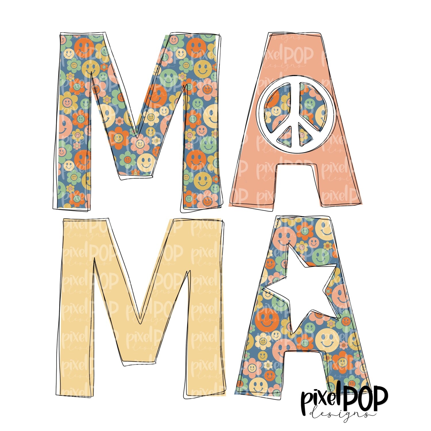 Mama Retro Smileys Design PNG | Mama Art | Mama Design | Hand Drawn PNG | Sublimation PNG | Digital Download | Mother's Day | Art