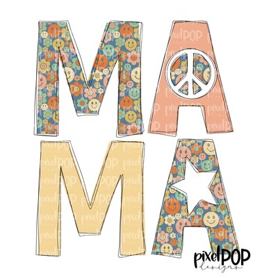 Mama Retro Smileys Design PNG | Mama Art | Mama Design | Hand Drawn PNG | Sublimation PNG | Digital Download | Mother&#39;s Day | Art