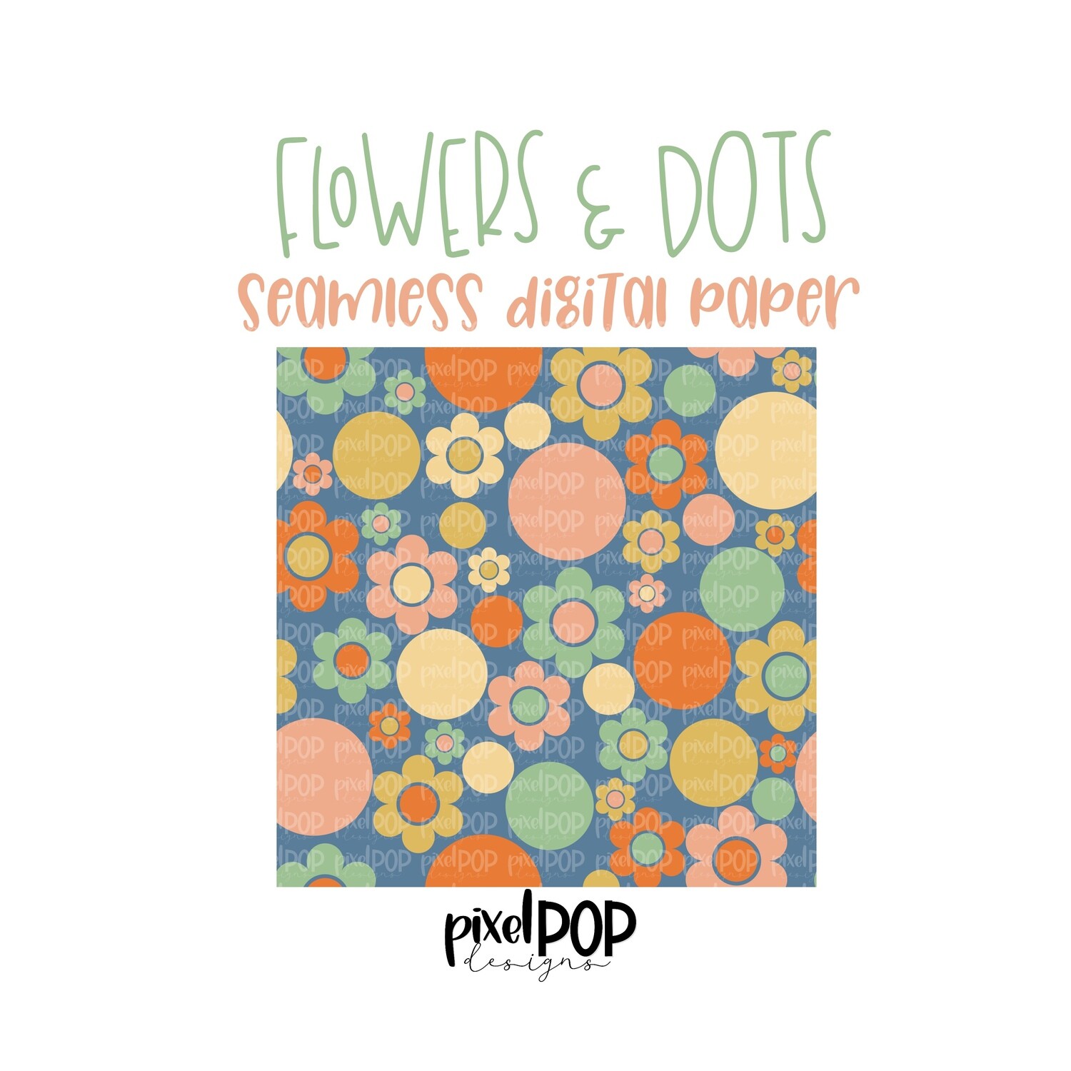 Flowers and Dots Seamless Digital Paper PNG | Vintage Floral Digital | Hand Painted | Sublimation PNG | Digital Download | Digital Scrapbooking Paper