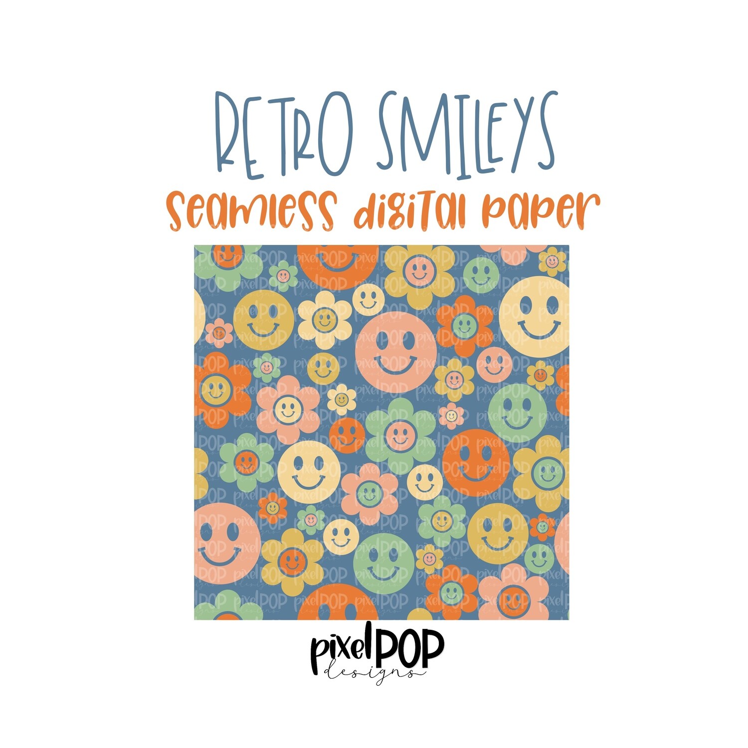 Retro Smileys Seamless Digital Paper PNG | Happy Face Digital | Hand Painted | Sublimation PNG | Digital Download | Digital Scrapbooking Paper