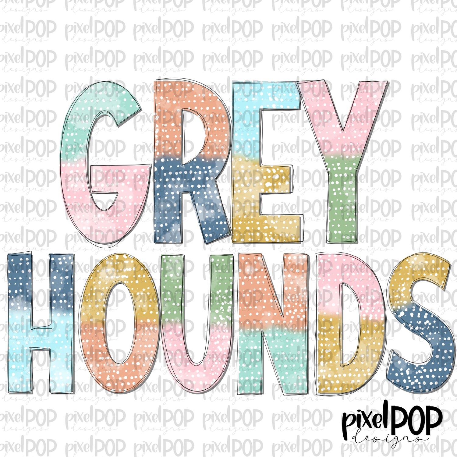 Batik Style Greyhounds PNG | Team Sublimation Design | Team Spirit Design | Greyhounds Clip Art | Digital Download | Printable Artwork