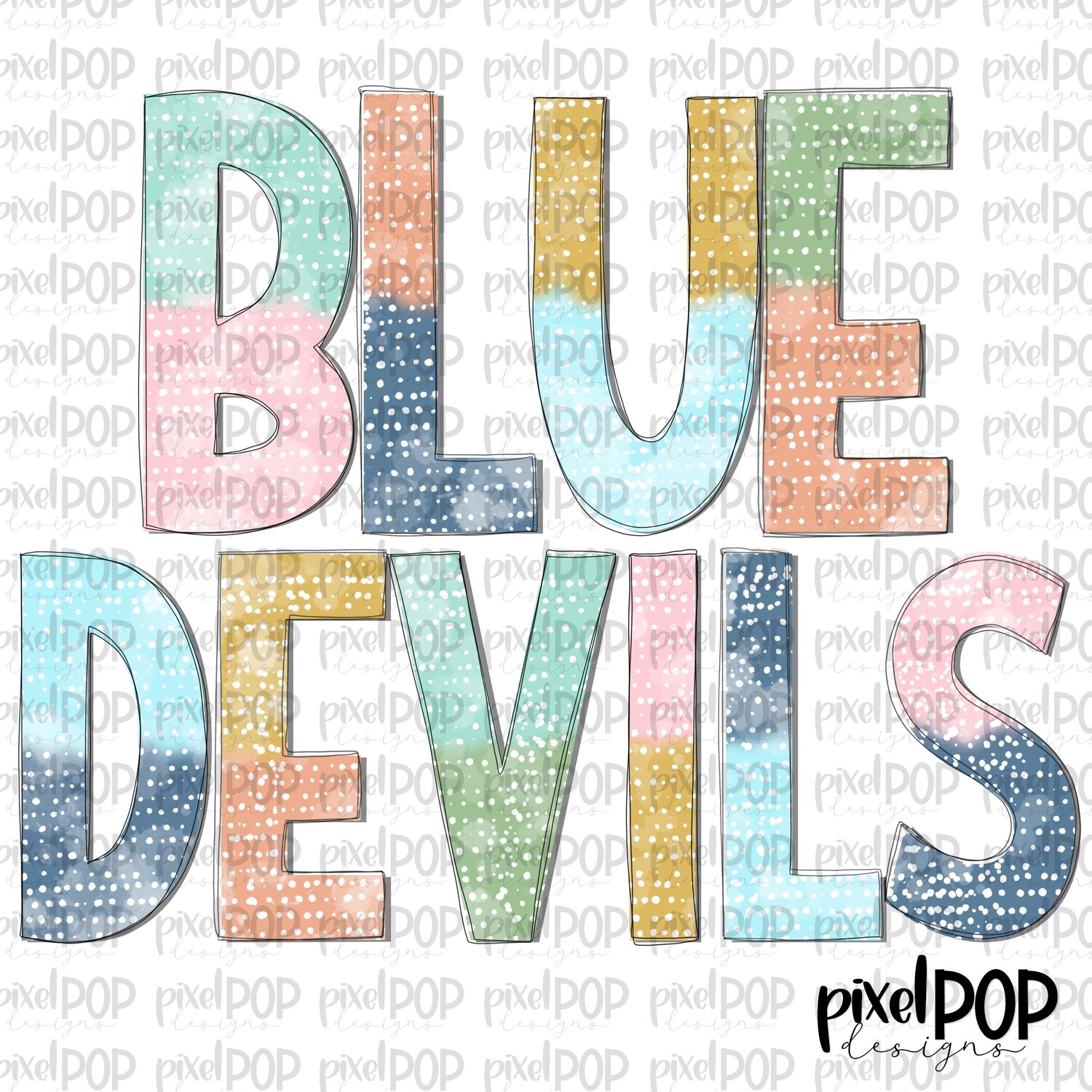 Batik Style Blue Devils PNG | Team Sublimation Design | Team Spirit Design | Blue Devils Clip Art | Digital Download | Printable Artwork