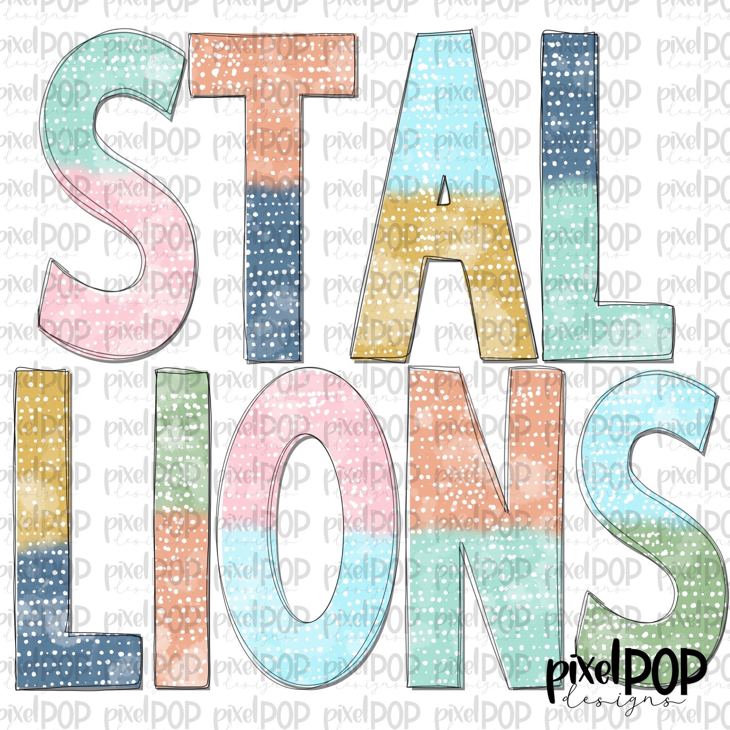 Batik Style Stallions PNG | Team Sublimation Design | Team Spirit Design | Stallions Clip Art | Digital Download | Printable Artwork