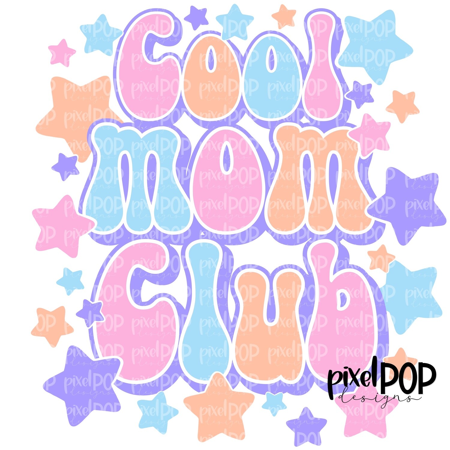 Retro Stars Cool Mom Club PNG Image Sublimation Art | Hand Drawn Art | Digital Design Download | Clipart