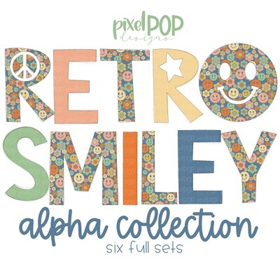 Retro Smileys Alphabet Letter Set | Alphapack Font | Watercolor | PNG | Sublimation Doodle Letter | Font Set | Transfer Letters