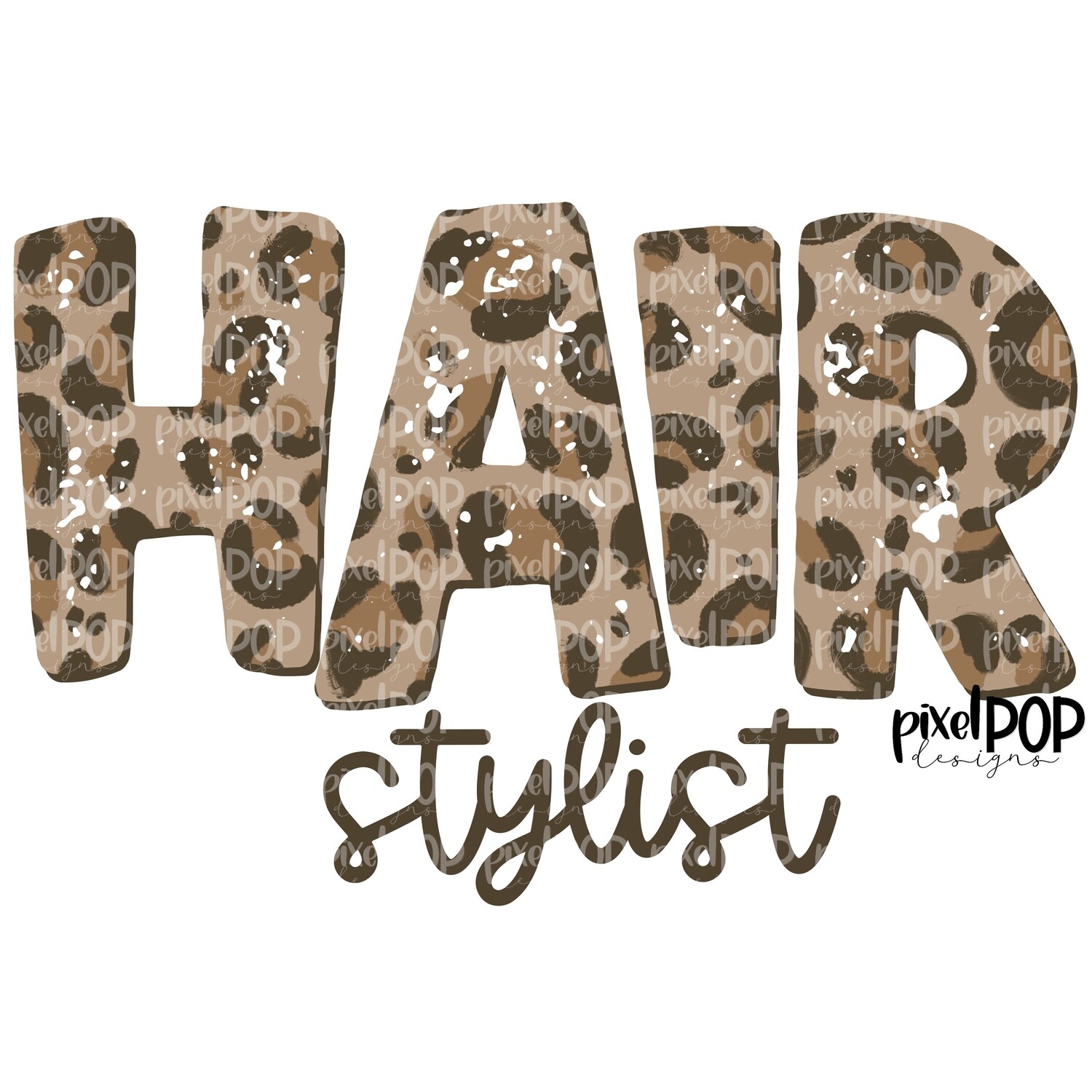 Textured Leopard Hair Stylist PNG | Hair Stylist | Hair Stylist Design | Hand Painted | Digital Download