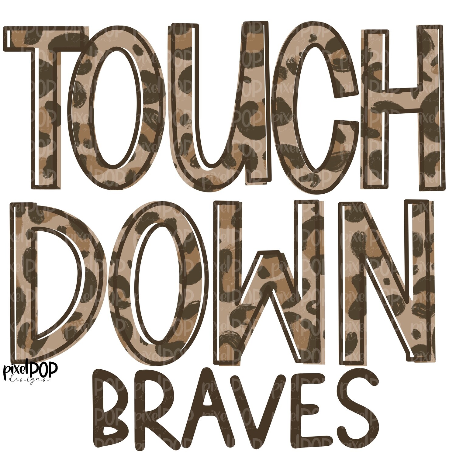 Braves Touchdown Leopard Print Mascot PNG | Braves Sublimation Design | Team Spirit Design | Braves Clip Art | Digital Download | Printable Artwork | Sports Art
