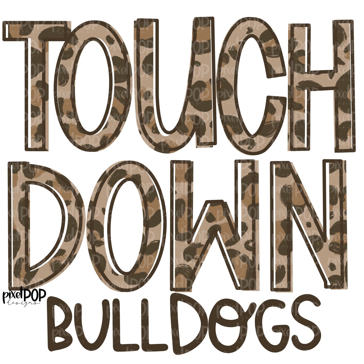 Bulldogs Touchdown Leopard Print Mascot PNG | Bulldogs Sublimation Design | Team Spirit Design | Bulldogs Clip Art | Digital Download | Printable Artwork | Sports Art