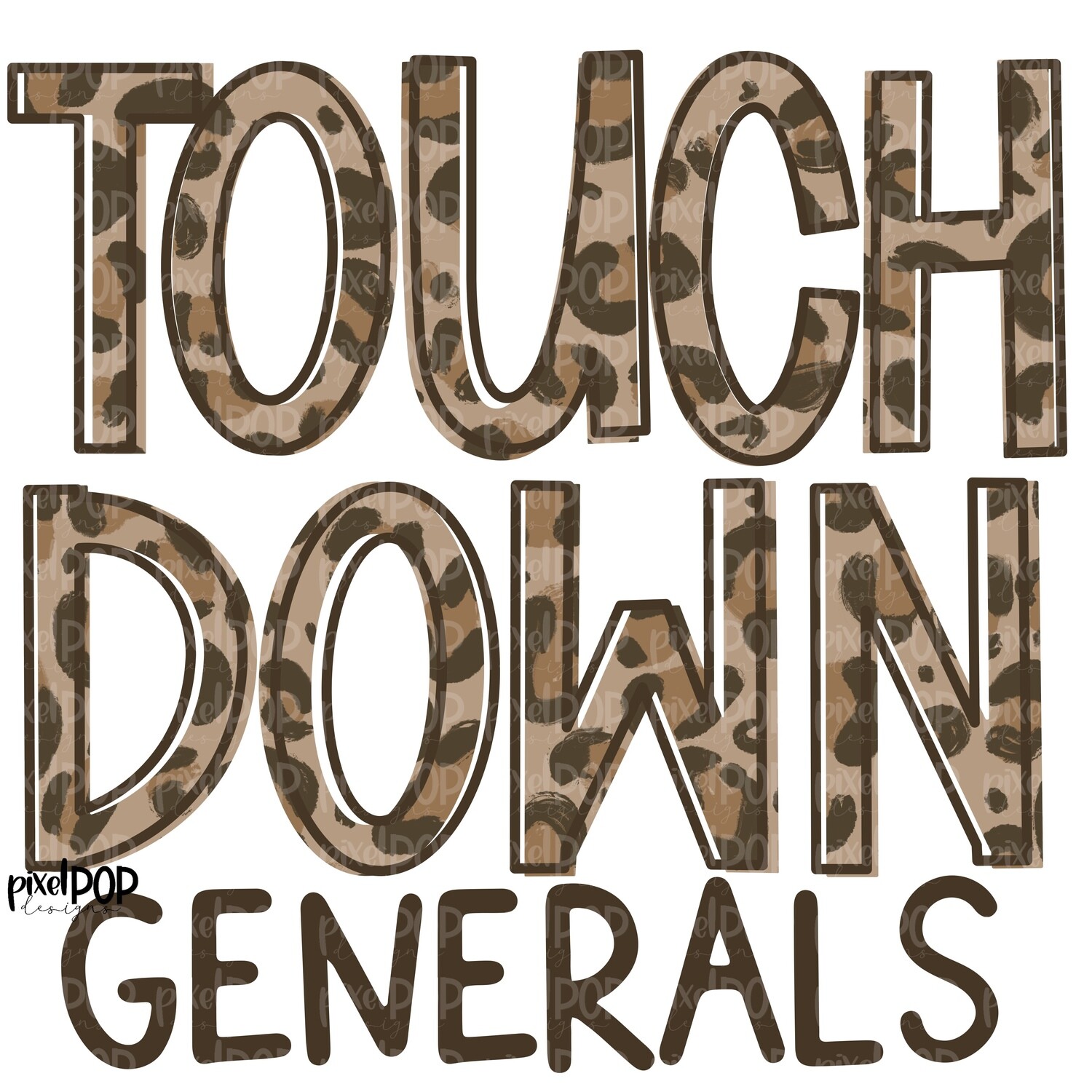 Generals Touchdown Leopard Print Mascot PNG | Generals Sublimation Design | Team Spirit Design | Generals Clip Art | Digital Download | Printable Artwork | Sports Art
