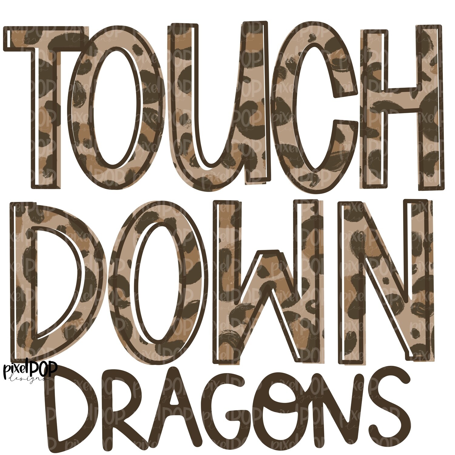 Dragons Touchdown Leopard Print Mascot PNG | Dragons Sublimation Design | Team Spirit Design | Dragons Clip Art | Digital Download | Printable Artwork | Sports Art