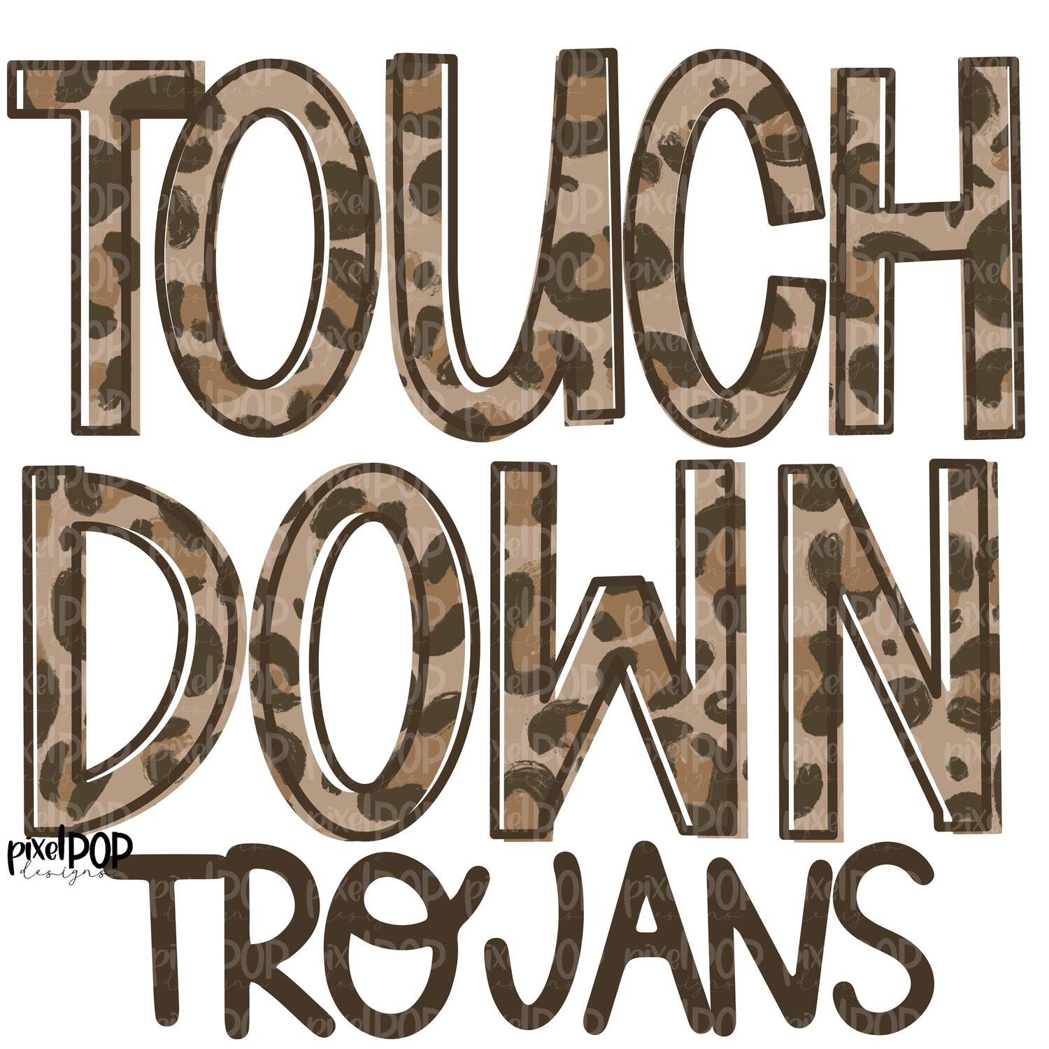 Trojans Touchdown Leopard Print Mascot PNG | Trojans Sublimation Design | Team Spirit Design | Trojans Clip Art | Digital Download | Printable Artwork | Sports Art