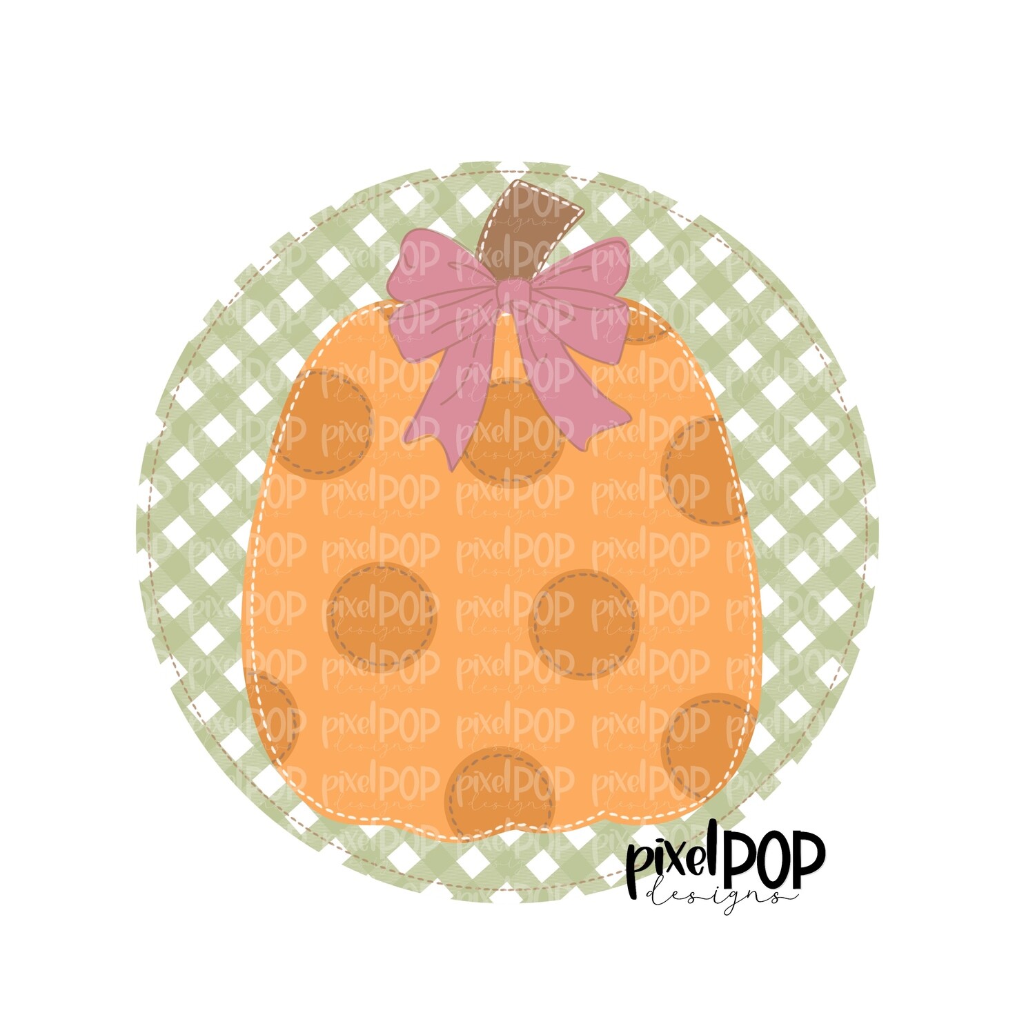 Faux Stitched Applique Pumpkin with Bow PNG | Pumpkin Design | Pumpkin PNG Design | Hand Painted Design | Fall Art | Fall Design | Fall Art
