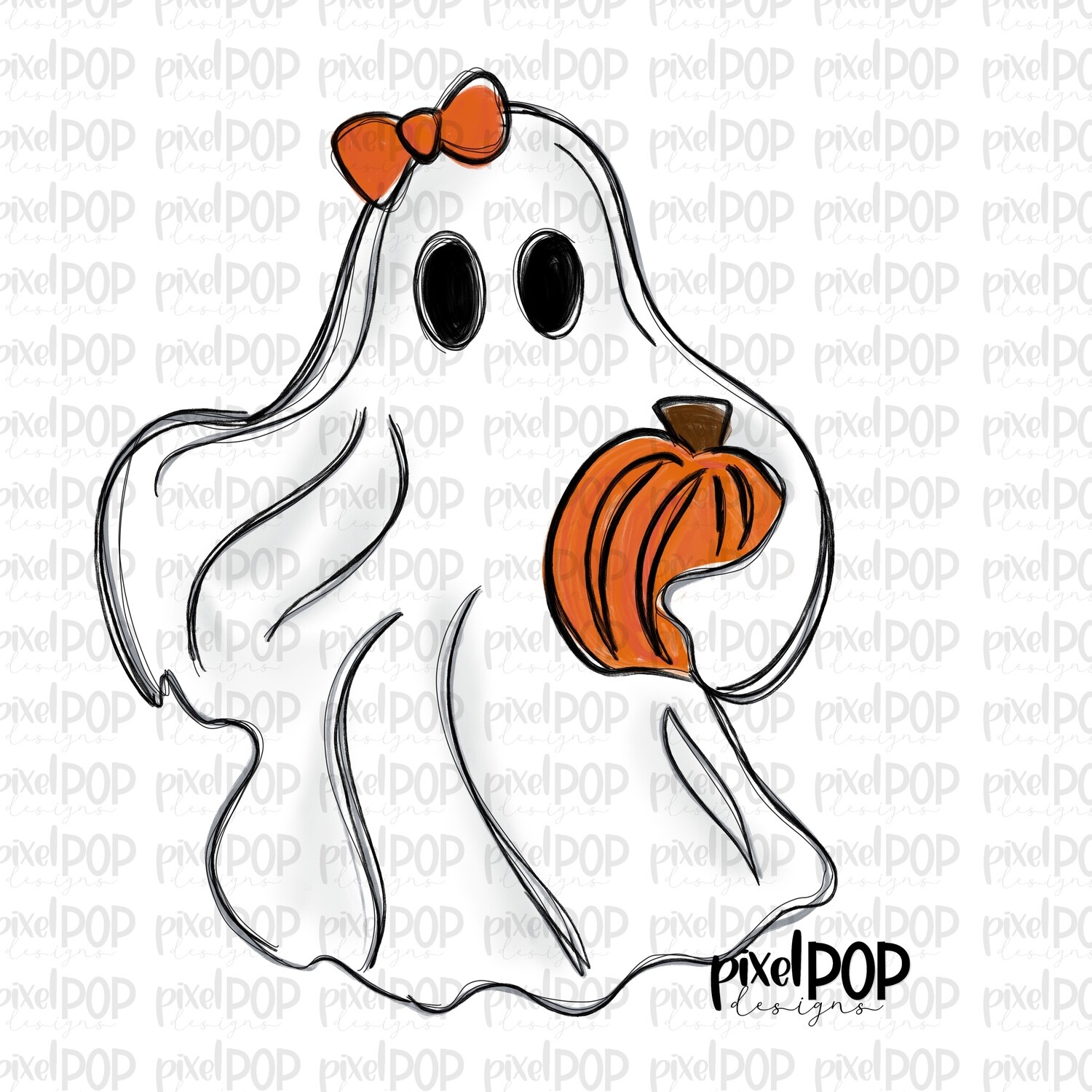 Ghost Girl Holding Pumpkin PNG | Ghost Design | Halloween Design | Hand Painted Sublimation PNG | Digital Art | Halloween Ghost Art Design