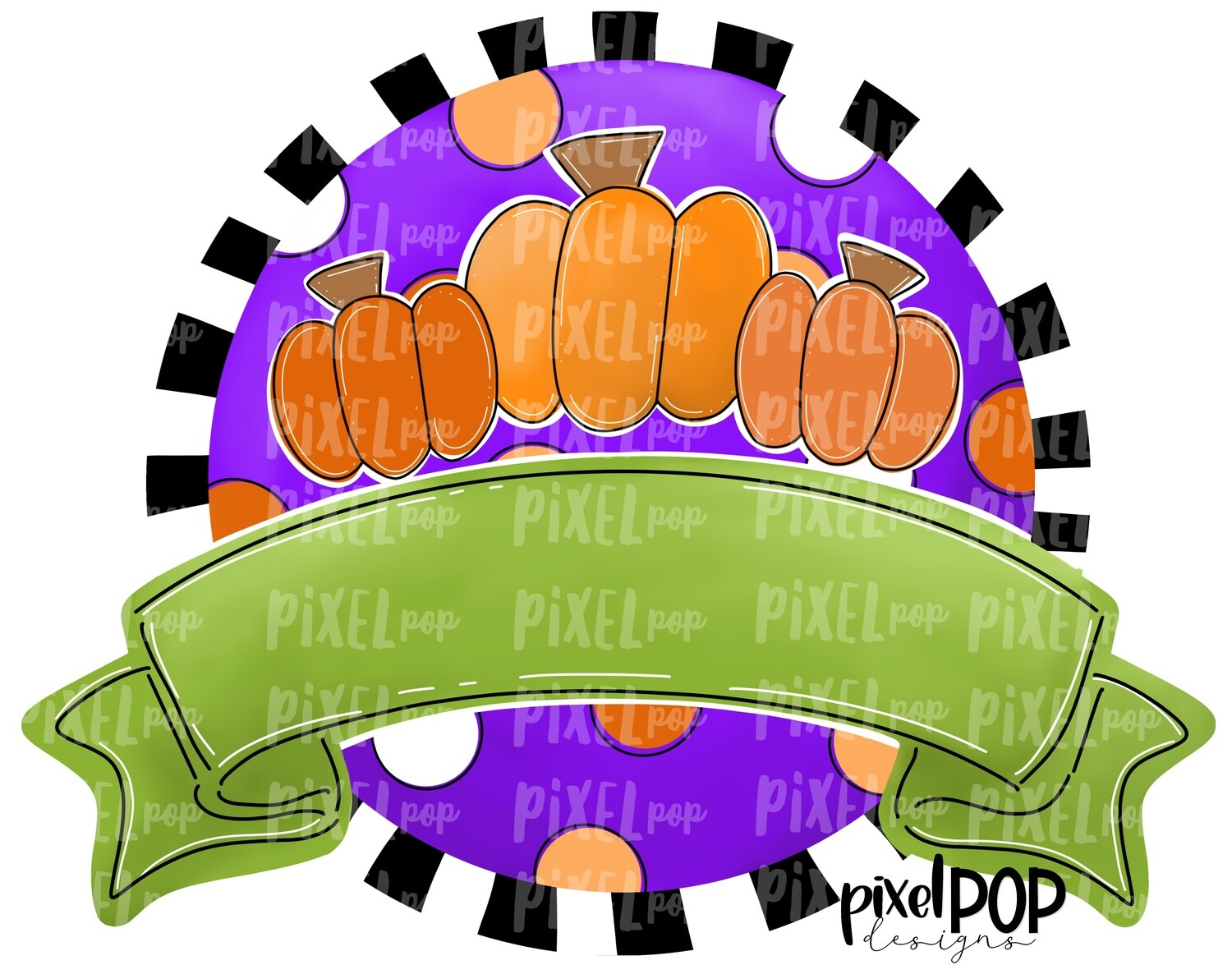 Pumpkin Trio Circle with Banner Purple PNG | Halloween Fall Design | Halloween | Happy Halloween Digital Art | Printable Art | Digital Download