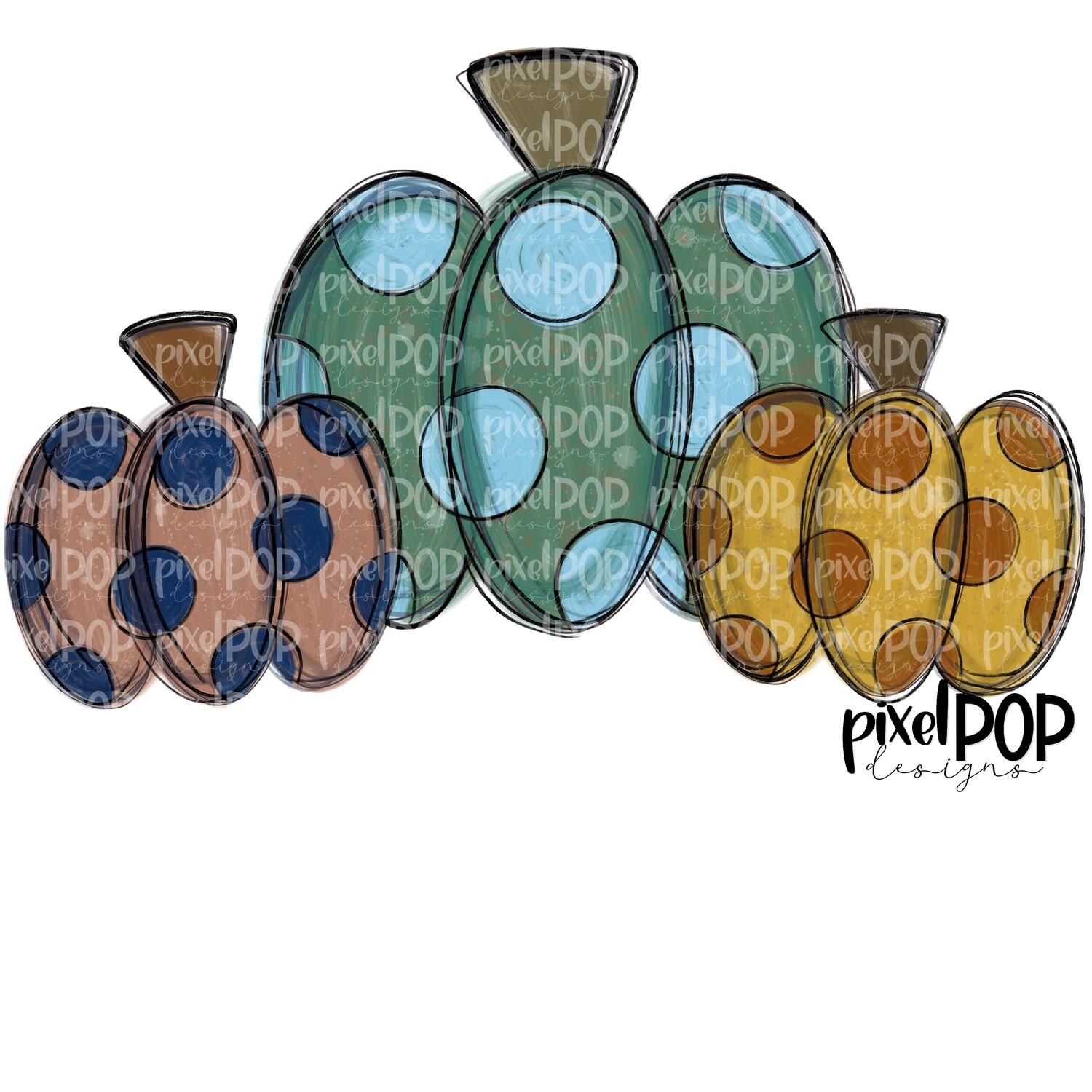 Fall Pumpkin Trio Polka Dots PNG Design | Hand Drawn Design | Sublimation PNG | Digital Download | Printable Artwork | Art
