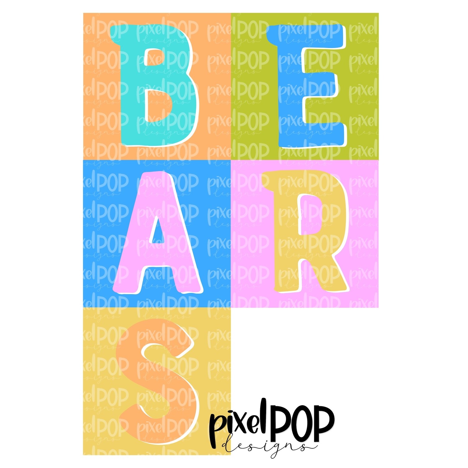 Color Block Mascot Bears PNG | Team Sublimation Design | Team Spirit Design | Bears Clip Art | Digital Download | Printable Artwork