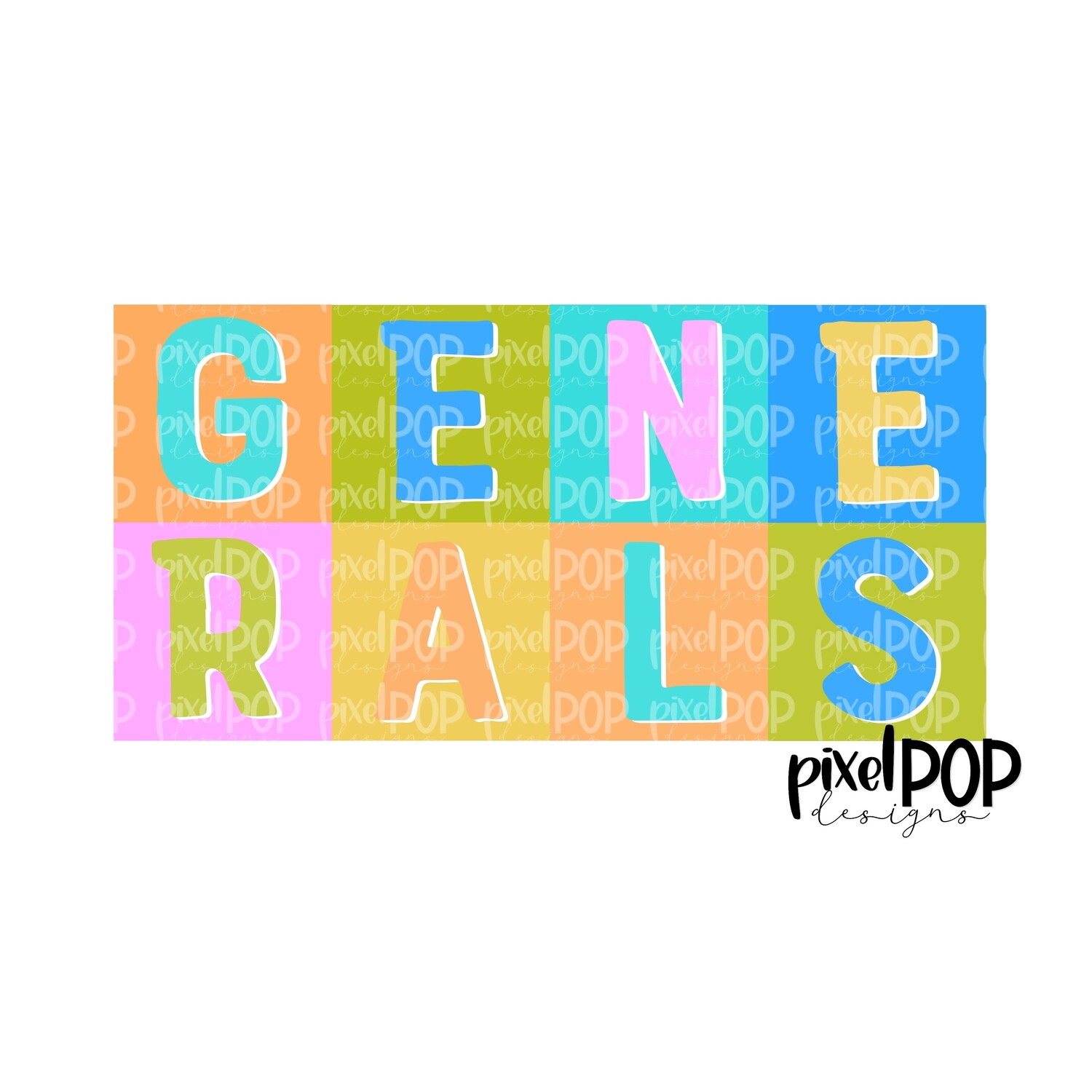 Color Block Mascot Generals PNG | Team Sublimation Design | Team Spirit Design | Generals Clip Art | Digital Download | Printable Artwork