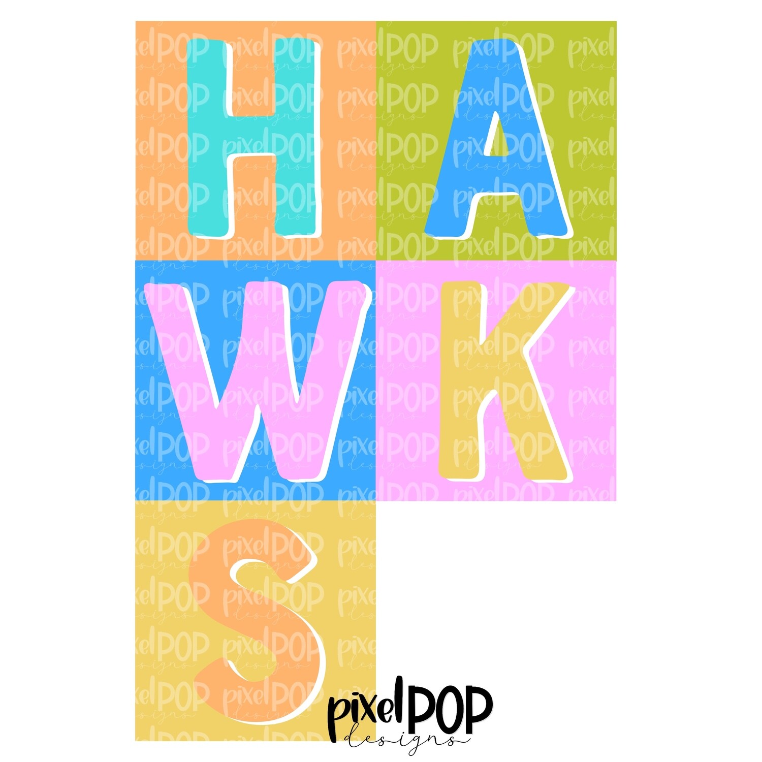Color Block Mascot Hawks PNG | Team Sublimation Design | Team Spirit Design | Hawks Clip Art | Digital Download | Printable Artwork