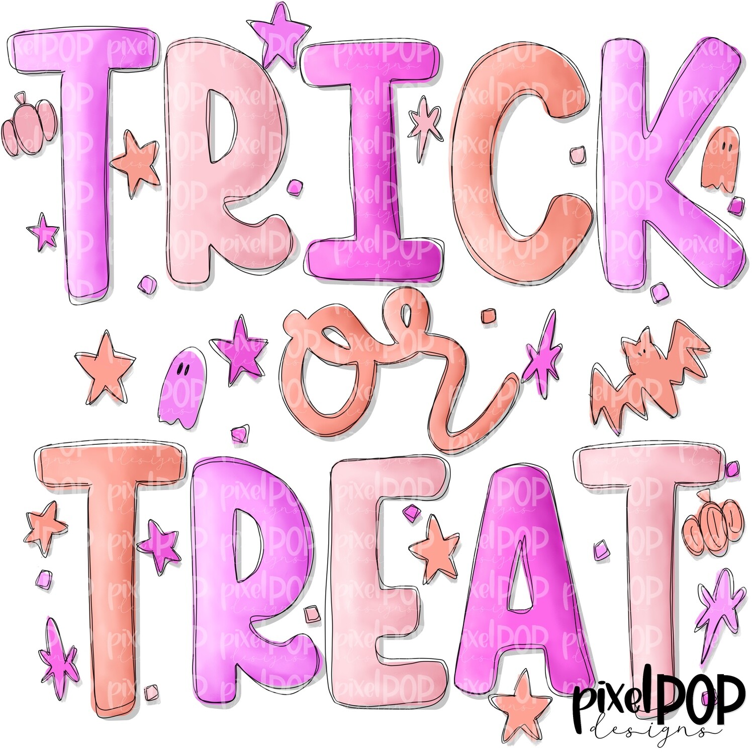 Trick or Treat Halloween Pastel Pink Sublimation PNG | Hand Drawn Sublimation Design | Sublimation PNG | Digital Download | Printable Artwork | Art