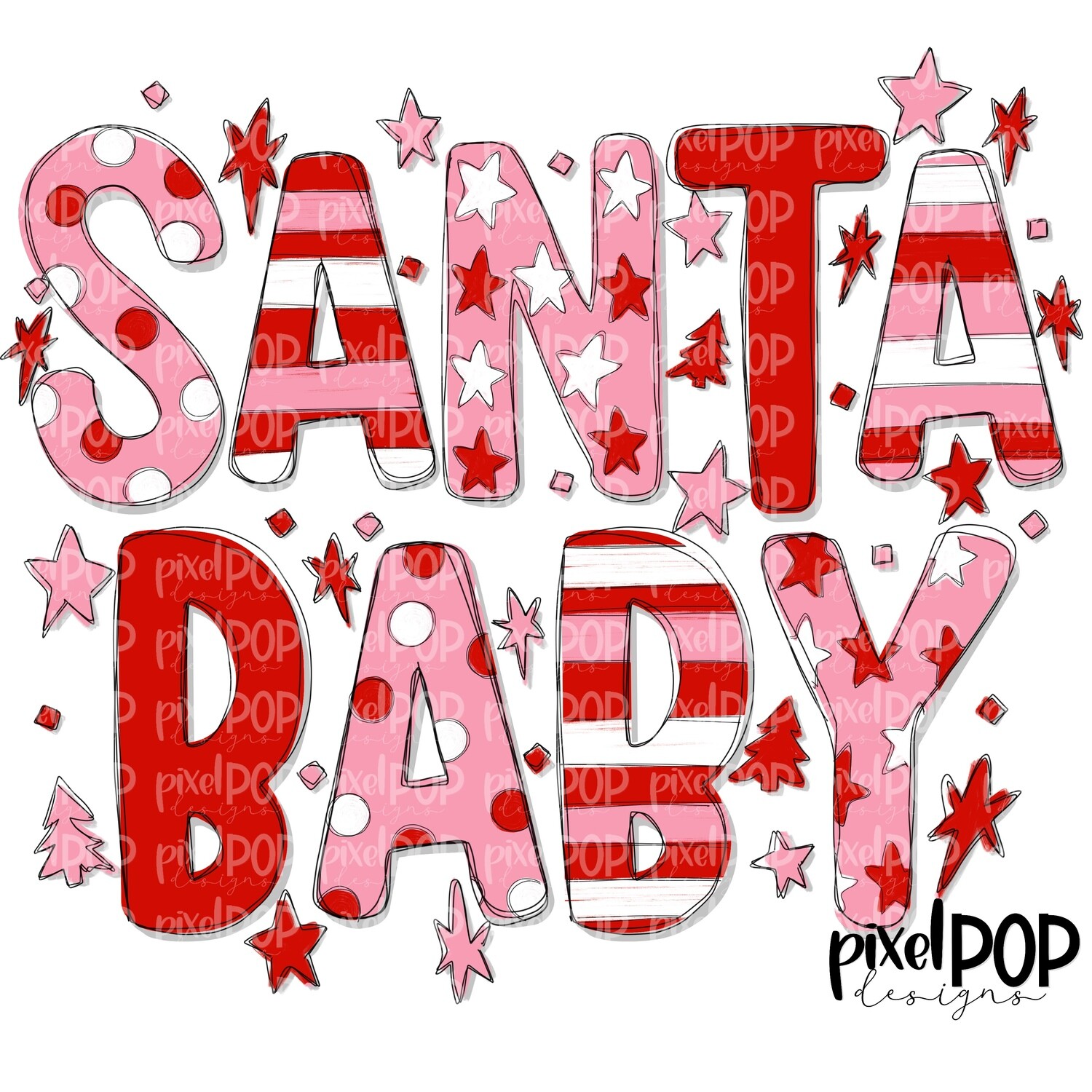 Santa Baby Red and Pink PNG Art | Christmas Design Art | Sublimation PNG | Digital Download | Printable Artwork | Art