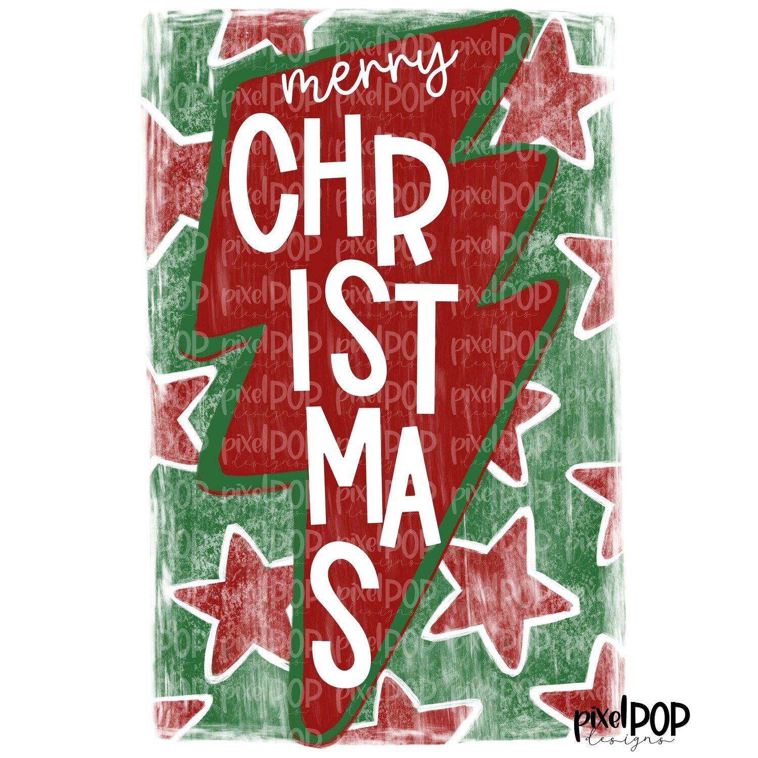Merry Christmas Lightning Bolt with Stars PNG Art | Christmas Design Art | Sublimation PNG | Digital Download | Printable Artwork | Art