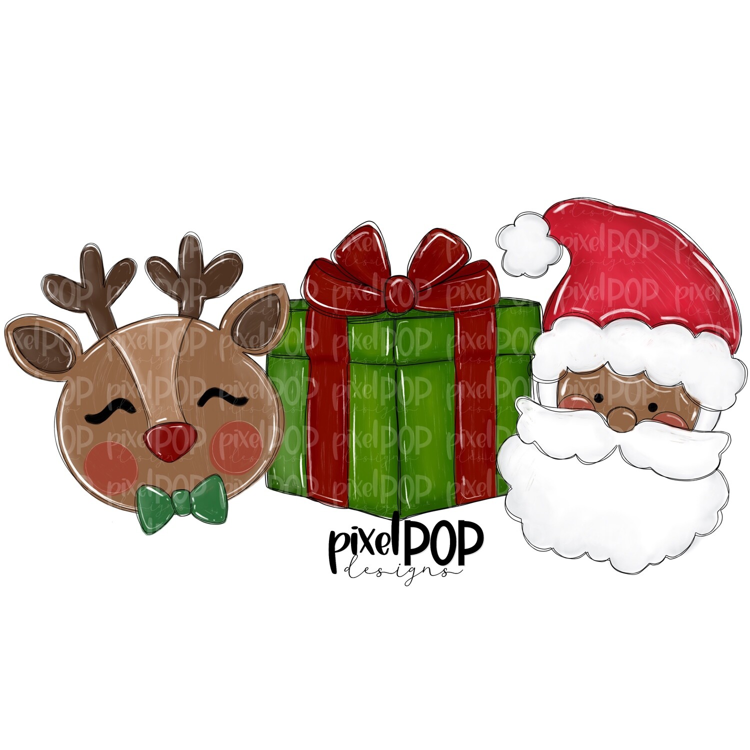 Reindeer Boy, Present, and Santa Dark Trio PNG | Christmas Art | Santa | Santa Clip Art | Santa Claus | Christmas | Digital Download | Printable Artwork | Art