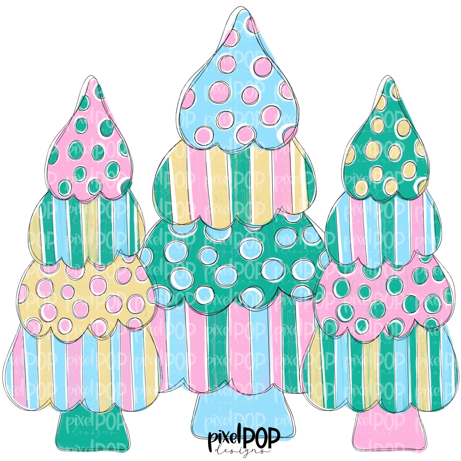 Pastel Whimsical Christmas Trees PNG | Christmas Art | Christmas | Santa Clip Art | Christmas Design | Christmas | Digital Download | Printable Artwork | Art